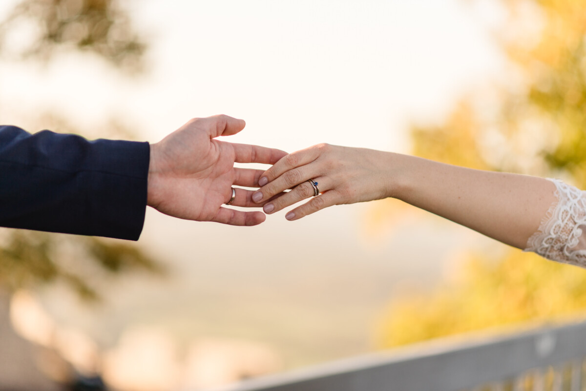 christian-lorenz.net Zwei Hände reichen sich, eine trägt einen Ring. Im Hintergrund ist verschwommenes Grün zu sehen.